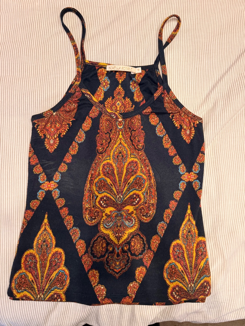 Novella Royale Black Paisley-Print Spaghetti Strap Tank
